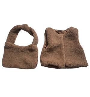 Miss Girls 3Y Teddy Fleece Vest & Matching Handbag Set Brown Sherpa